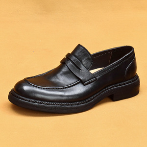 Men's leather <b>shoes</b> with vulcanized rubber soles, washed leather bottom, handcrafted leather <b>shoes</b>, thick sole, casual loafers - Product Image 6