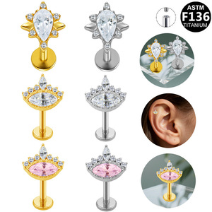 Clous d'oreilles en zircon en forme de goutte d'eau, en alliage de titane, à filetage interne, pour usage quotidien, bijoux de piercing unisexe tendance - Product Image 1