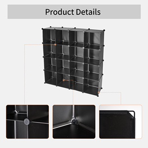 16 Cube Plastic Storage Organizer 4-Tier Modular Closet Cabinet Black Open Shelving Unit for Home & Office - Product Image 3