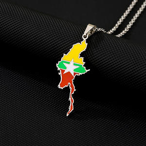 Colgante de acero de titanio de Color dorado, collar de mapa de país con Birmania con joyería de esmalte de goteo de aceite para regalo - Product Image 5