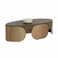 Table basse en bois massif de qualité supérieure avec plateau ovale en bois foncé et support circulaire en laiton pour salon Décoration moderne de luxe