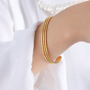 Wholesale Minimalist Jewelry Tarnish Free Gold Plated Adjustable <b>Bangle</b> <b>Bracelets</b> for Women - Product Image 6