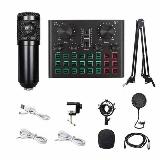 Hot V8 sound card BM800 condenser microphone set USB sound card live K song computer mobile phone universal