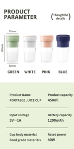 Exprimidores portátiles recargables por USB de 450 ml, mini <span class=keywords><strong>licuadora</strong></span> inalámbrica con 6 cuchillas de acero inoxidable, exprimidor de frutas portátil con preparación rápida en 40 segundos. - Product Image 4