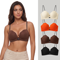 Bra Wanita S Intimates Push Up Bra Kain Tenun Berkilau Glitter Deep V Plunge Super Push-Up Tanpa Celah Cup 3 Warna