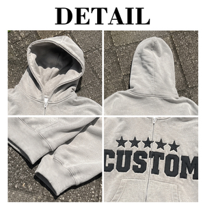 Sweat à capuche zippé surdimensionné pour homme, en coton épais de haute qualité, avec broderie appliquée, effet vieilli et délavé à l'acide, personnalisable OEM - Product Image 6