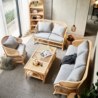 Nordischer Stil Rattan-Korbgeflecht 2-Sitzer Sofa Liegestuhl für Innen- und Außenbereich Terrasse Wohnzimmer