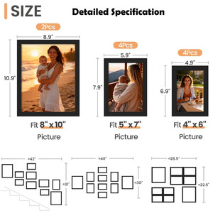 Lot de 10 cadres <span class=keywords><strong>photo</strong></span> multi-tailles pour <span class=keywords><strong>collage</strong></span> mural, décoration murale, présentoir de table, ensemble de galerie pour la famille - Product Image 2