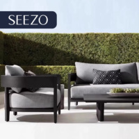 Nouvelle vente chaude, ensemble de meubles de jardin d'extérieur durables, luxueux, modernes, imperméables, canapé modulaire, aspect bois, aluminium, cour