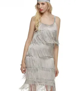 Vestidos Vintage 1920s Flapper Menina do Vestido Extravagante Vestido Grande Gatsby Trajes Barra Pescoço Com Tiras Fringe Swing Party Vestido Mulheres