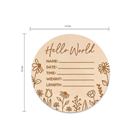 Panneau d'annonce de naissance en bois « Hello World » - Tableau de données de naissance pour nouveau-né de 5 pouces avec gravure florale, accessoire photo pour chambre d'enfant