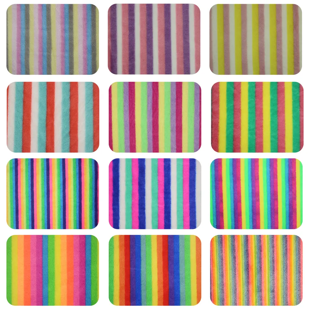 RecycleD 2023 Low MOQ Wholesale Price New Colorful Stripe Dyeing PV Rabbit Hair 100 Polyester Color Rainbow Plush Fur Fabric For