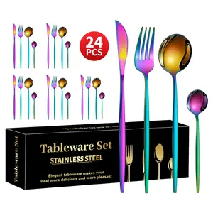 24 cái sang trọng cao cấp thép không gỉ Flatware Set thiết kế hiện đại cao cấp dao kéo bộ sưu tập cho đám cưới