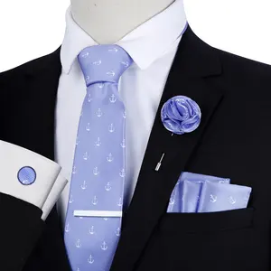 Men Ties for Wedding Business Handkerchief Cufflinks Tie Clip Bowtie Necktie Set Solid Colors