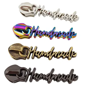 Custom 5# Logo Engraved Rainbow Nylon Metal Slider Zipper Puller New Design Letter Zipper Slider For Handbag