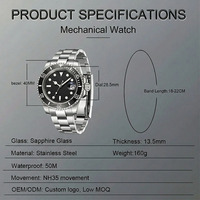 Montre mécanique de luxe pour homme de haute qualité, plongeur, 10 ATM, montres mécaniques de luxe, étanche, acier inoxydable, automatique