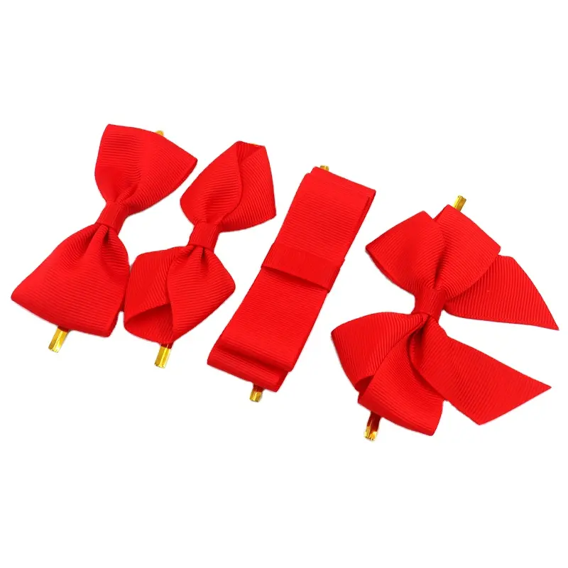 Pita Hadiah Grosgrain Poliester 200 Buah Buatan Tangan Pita Simpul dengan Klip Putar untuk Dekorasi Pita Natal Merah
