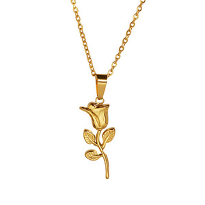 Elegante y Moderno Juego de Collar y Aretes con Colgante de Rosa en Acero Inoxidable Chapado en Oro PVD de 18K para Mujer |   Impermeable, Hipoalergénico, No se Desvanece - Product Image 1