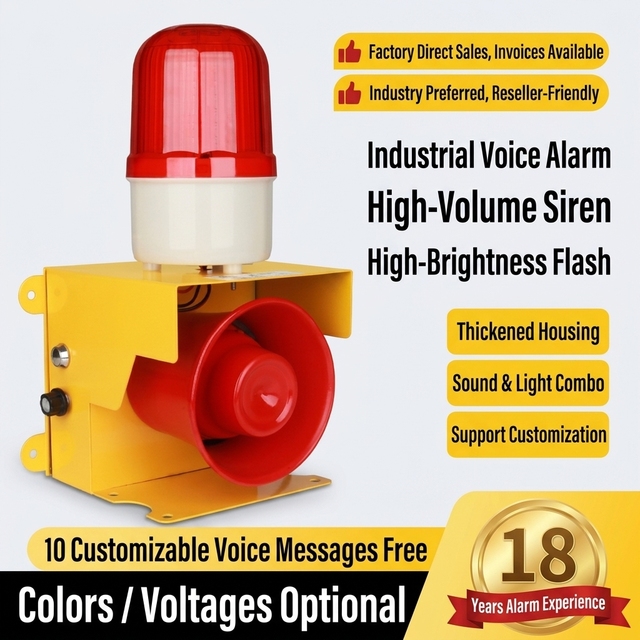 Voice Broadcast 120dB Alarm Light 24VDC Waterproof Warning System with LED Strobe 10A Industrial Grade