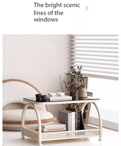 <span class=keywords><strong>Table</strong></span> basse moderne <span class=keywords><strong>en</strong></span> <span class=keywords><strong>verre</strong></span> trempé pour baie vitrée avec étagère <span class=keywords><strong>de</strong></span> rangement pour salon et balcon - Product Image 4