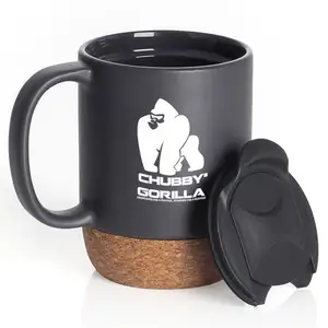 CustomHigh kualitas kreatif Cork bawah Mug isolasi panas bisnis iklan kantor hadiah keramik cangkir kopi dengan tutup