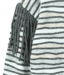 2025 personnalisé OEM & ODM dames automne hiver col rond à manches longues pull ondulé rayures tricot pull frange conception pull - Product Image 6