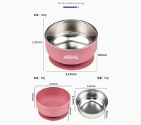 Bol pour enfants en acier inoxydable, 2 en 1, avec ventouse amovible en silicone, sans BPA, passe au lave-vaisselle, anti-chute