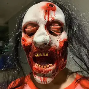 Scary Ghost Perücke Requisiten Raum Flucht Zombie Female Ghost Mask Halloween Script Kill Horror Mask Kopf bedeckung
