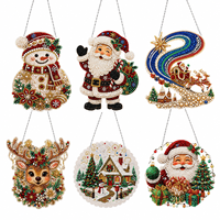 Ensemble d'ornements de Noël, 6 styles, décorations suspendues en peinture diamant, Père Noël, bonhomme de neige, renne, sapin de Noël, fête de Noël, boîte cadeau