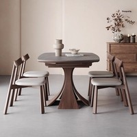 Table à manger télescopique pliable en bois massif de haute qualité, plateau en pierre frittée, style moderne et luxueux, simple, italien, Wabi-Sabi