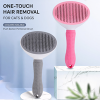 Brosse démêlante auto-nettoyante pour animaux à un seul bouton, à picots rétractables, poignée ergonomique antidérapante, 60 picots coudés, trou de suspension pour