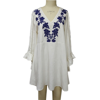 Robe courte à col en V personnalisée pour femmes, robe de plage bohème pour les vacances, manches bouffantes à volants