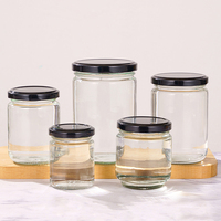 Bocaux en verre ronds de 195 ml, 240 ml, 350 ml, 450 ml avec couvercles métalliques pour cornichons, sauces, épices, noix, directement de l'usine