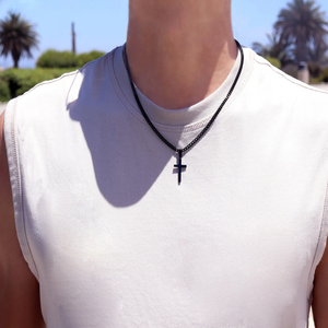 Cá nhân hoá thép không gỉ 18K vàng PVD mạ Chéo Vòng cổ cho nam giới khắc Christian chéo tên với chuỗi Cuba - Product Image 5