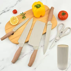 Nuevo diseño <span class=keywords><strong>caqui</strong></span> y Negro Premium gradiente afilado Acero inoxidable 6 uds para cocina restaurante Chef cuchillos conjunto con soporte - Product Image 5