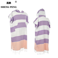 Nouvelle annonce : Serviette poncho à capuche en coton rayé Moana, à pompons, super douce et à séchage rapide pour enfants, bain, piscine, plage, natation, surf