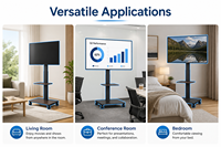 Support TV en bois FS614 avec hauteur réglable VESA 400x400mm, chariot TV sur pied avec roulettes pivotantes à 360°, meuble de salon