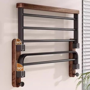 ชั้นวางผ้าขนหนูในห้องน้ำแบบพับได้ ทำจากไม้วอลนัท รับน้ำหนักได้ 20 กก. ติดผนัง ดีไซน์ทันสมัย พร้อมช่องเก็บของ - Product Image 1