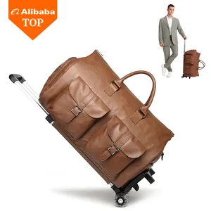 Customized Duffel Garment Bags For Travel Brown Carry On Bag Weekender Bags With Wheels Rolling