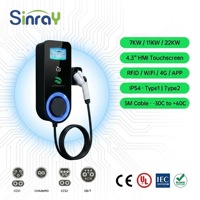 Chargeur intelligent pour véhicules électriques 7KW 11KW 22KW avec écran HMI 4,3 pouces, Type 1, Type 2, RFID, WiFi, 4G, application, 32A, IP54, boîte de charge pour voitures électriques, utilisation en extérieur
