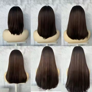 Nouvelle conception, mèches brunes, cheveux russes, longue perruque française transparente, perruque juive vierge sans colle, densité 150% pour la perte de cheveux - Product Image 5
