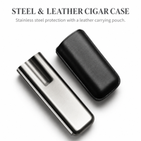 Humidor à cigares en acier inoxydable, étui de voyage en cuir anti-écrasement, boîte de rangement portable pour cigares, pochette cadeau pour hommes