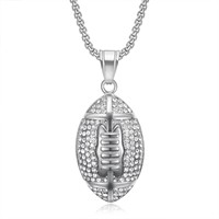 Perhiasan Hip Hop Gothic Rugby Football Pria Olahraga Liontin Fashion Custom Berlapis Emas 18k Kalung Baja Tahan Karat untuk Pria