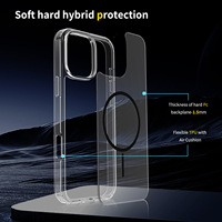 Étui de téléphone à anneau magnétique pour iPhone 18 Pro Max, coque transparente deux-en-un antichoc pour iPhone 17 Pro et 16 Pro Plus