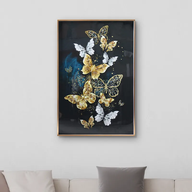 Nordic Golden Abstract Leaf Flower Wall Picture Art Print Modern Living Room Mural Crystal Porcelain wall art decor Painting