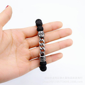 yunnique Volcanic Stone Beaded <b>Bracelet</b> 10mm Tibetan Silver Chain Unisex Jewelry - Product Image 4