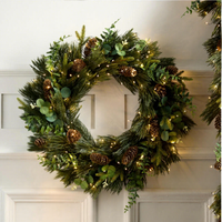 Guirlande de Noël de 50 cm avec des pommes de pin, guirlande artificielle en cèdre et en feuilles persistantes pour la porte d'entrée