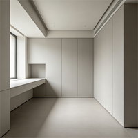 Armoire de rangement intégrée moderne en contreplaqué gris froid sans formaldéhyde, design sans poignée