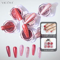 Kit de poudre à ongles effet miroir laser titane or 6 couleurs, pigment chromé métallique ultra-fin éclat étoilé pour manucure gel UV, salon et DIY à domicile