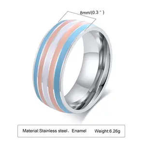 Vente en gros d'anneaux en acier inoxydable émaillé de 8 mm, drapeau de la fierté LGBT, anneaux de bande arc-en-ciel transgenre, gay, <span class=keywords><strong>lesbienne</strong></span> pour hommes et femmes - Product Image 6